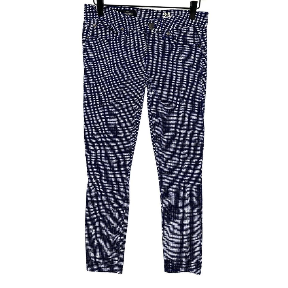 J. Crew Toothpick Straight Leg Pants Blue White Check Print Mid Rise Preppy 25‎